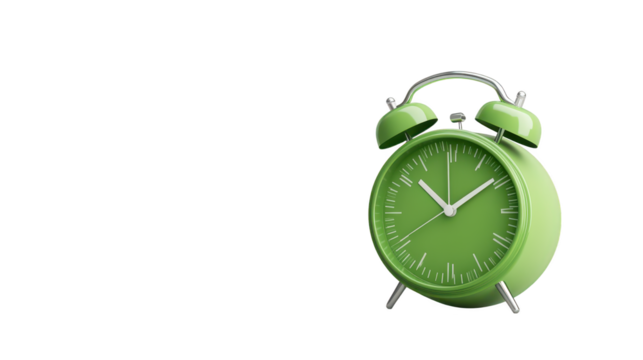 Green alarm clock, a symbol of time management, punctuality, and morning routines