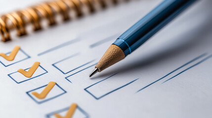 A close-up of a checklist with checkmarks and a blue pen, perfect for productivity and organization themes.