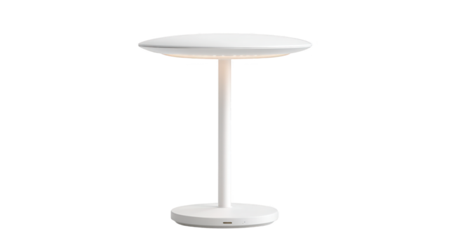 Sleek white table lamp with matching base, modern lighting for minimalist interiors