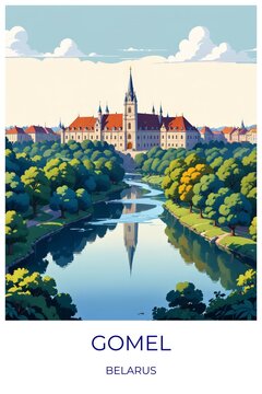 Gomel Belarus Travel Poster Flat Illustration Print Decor Gift Canvas Wall Art Gift