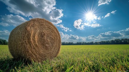 Hay bale in a field under a vibrant sky