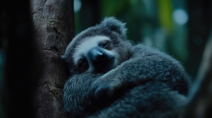 Fototapeta premium Sleepy sloth resting in a tree