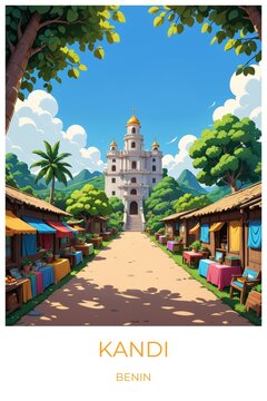 Kandi Benin Travel Poster Flat Illustration Print Decor Gift Canvas Wall Art Gift