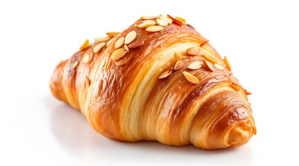 Freshly baked brown croissant, a delicious French pastry isolated on white