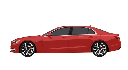 A clean vector illustration of a luxury red sedan in side view, with smooth lines and a minimal flat design.