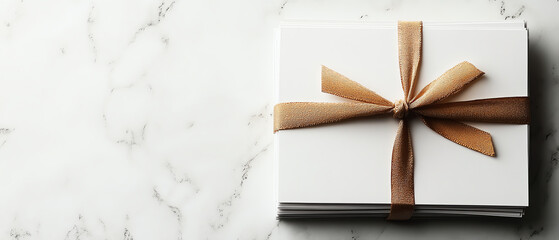 Elegant gift box with a satin ribbon on a marble surface, perfect for celebrations and special occasions.