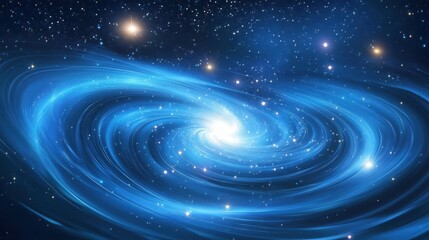 Fototapeta premium A cosmic blue background with swirling nebula-like textures, bright stars, and glowing space dust.