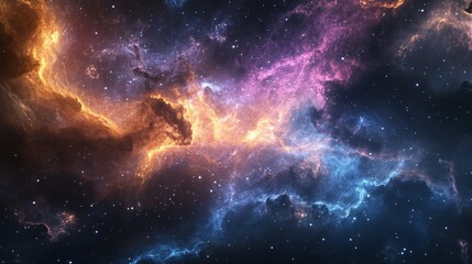 Fototapeta premium A cosmic nebula texture with swirling clouds of gas and dust, glowing with vibrant interstellar colors