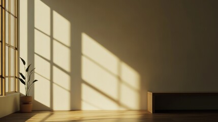 Fototapeta premium Sunlit room with shadows, minimalist interior, possible use for home decor catalog