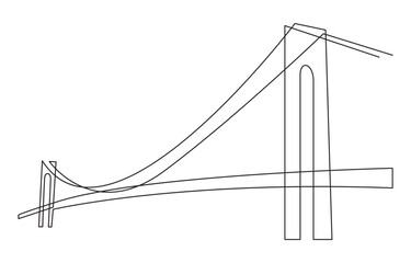 Giant bridge over river. Continuous one line drawing design,  Simple modern minimalist style isolated on white background.
