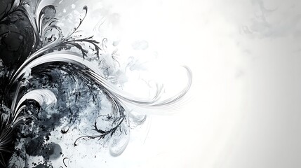 A Decorative Abstract Floral Design With Bold Black And White Colors