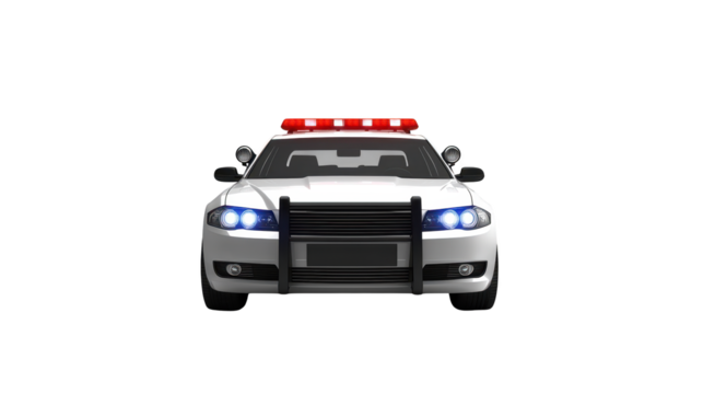 Police car with flashing red lights, ensuring safety and law enforcement on city streets