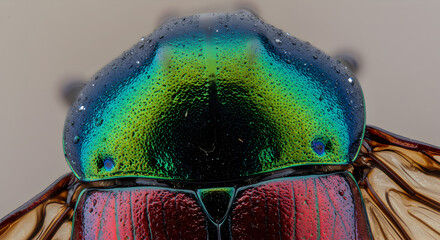 Iridescent armor detailed macro shot of a glossy beetles vibrant wings