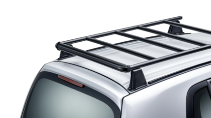 White van with black roof rack, ready for adventure, travel, and cargo white