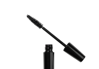 Open mascara wand with detailed brush bristles, isolated on pristine white background, shadow-free high-resolution 