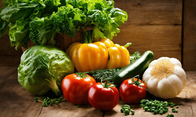 vegetables on a wooden table