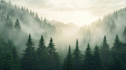 Fototapeta premium Misty mountain forest sunrise