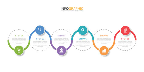 Vector infographic label design with circle infographic template design and 4-5-6 options or steps. Can be used for process diagram, presentations, workflow layout, banner, flow chart, info graph
