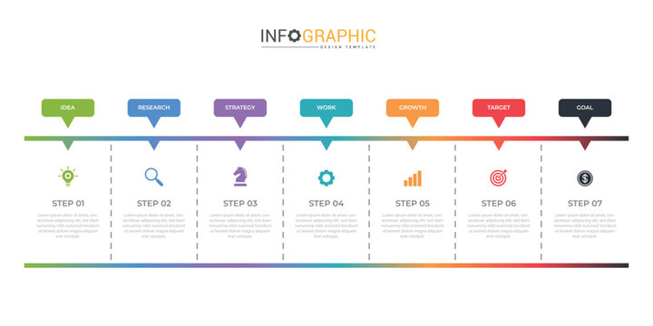 Business infographic 7 important events to success. Annual report, Business presentation template. Vector illustration.