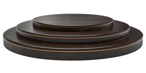 Elegant ThreeTiered Dark Wood Display Stand with Gold Accents