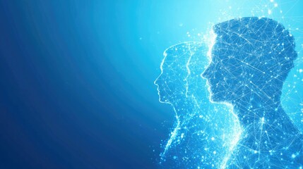 Connected People Silhouettes on Blue Background Representing Digital Network Concept
