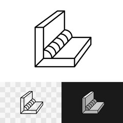 Welding seam at the construction corner profile workpiece line icon. Building elements with weld line between. Editable stroke.
