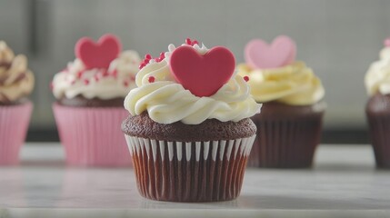 Cute Heart Topped Cupcake with White Frosting and Sprinkles