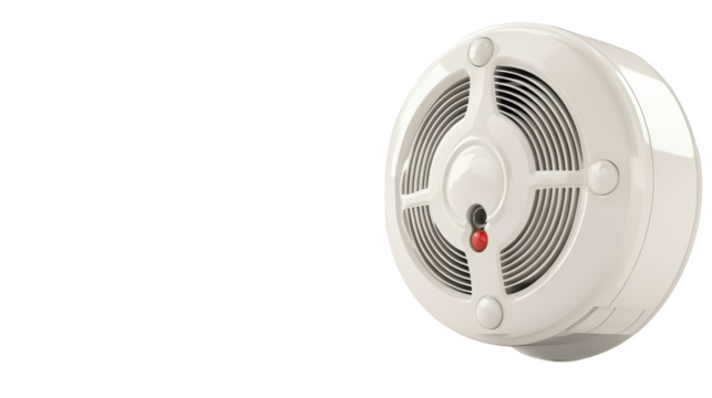White smoke detector with red led alert light, enhanced home safety and protection