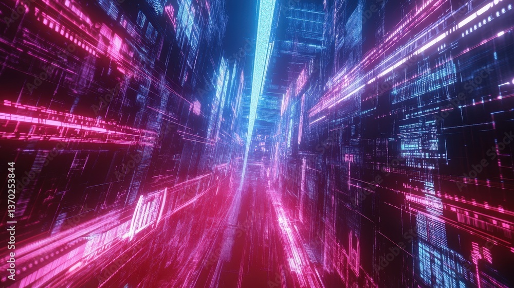 Poster a cyber grid design with interconnected luminous lines forming a futuristic technology network