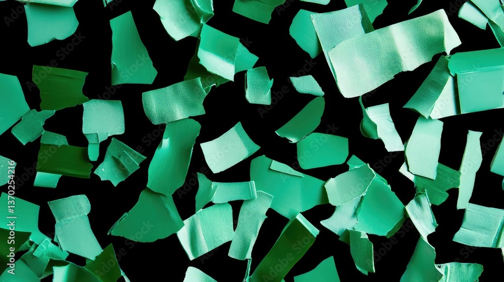 Poster Abstract Collection of Shredded Green Paper Fragments on a Dark Background Creating a Unique Texture for Design and Artistic Projects