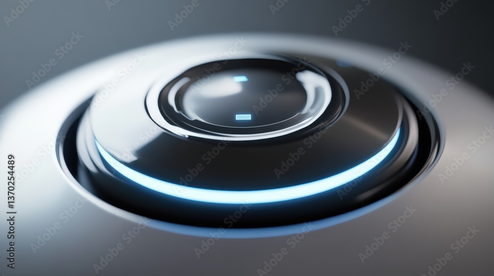 Poster a cybernetic technology activation button, seamlessly integrated into an advanced ai-controlled devi