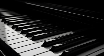 Naklejka premium Striking Close-Up of Gleaming Piano Keys with Dramatic Shadow Play