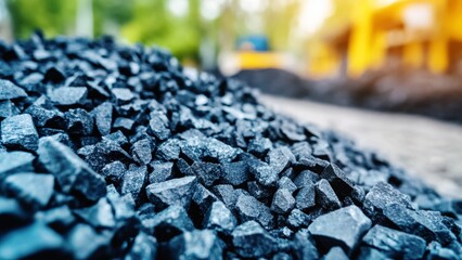 Pile of Black Gravel for Road ConstructionCrushed Stone Aggregate Paving Infrastructure