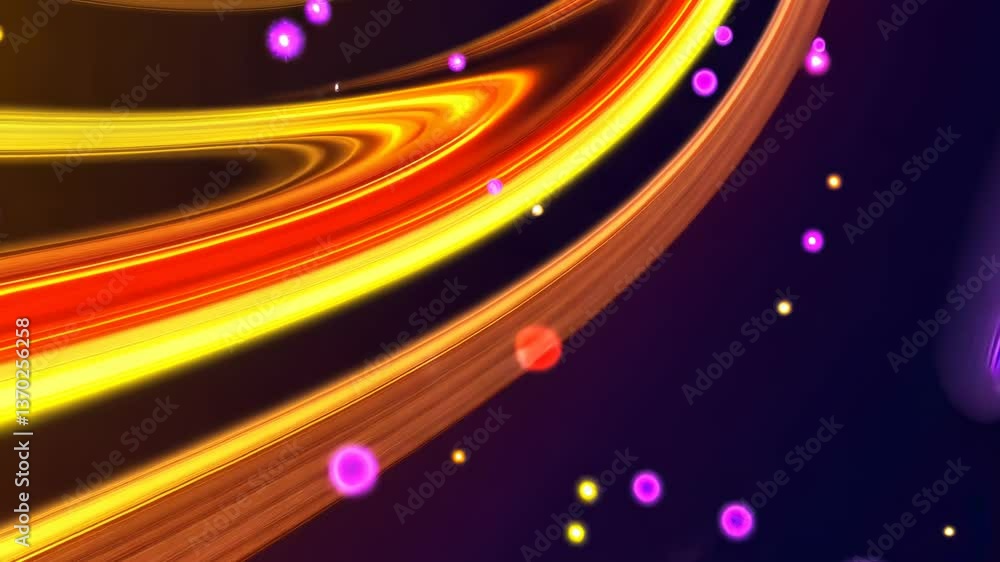 Poster a colorful space background with many small dots. some of the dots are red, blue, and purple