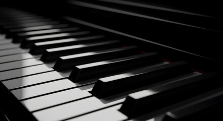 Naklejka premium Dramatic monochromatic photograph showcasing a glossy piano keyboard arrangement