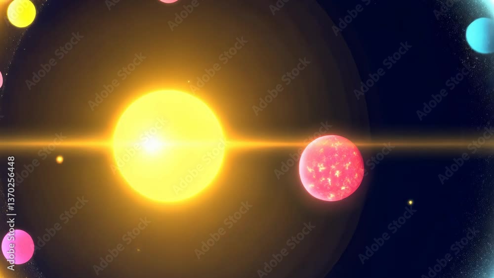Poster a colorful background with many different colored circles. some of the circles are blue, some are ye
