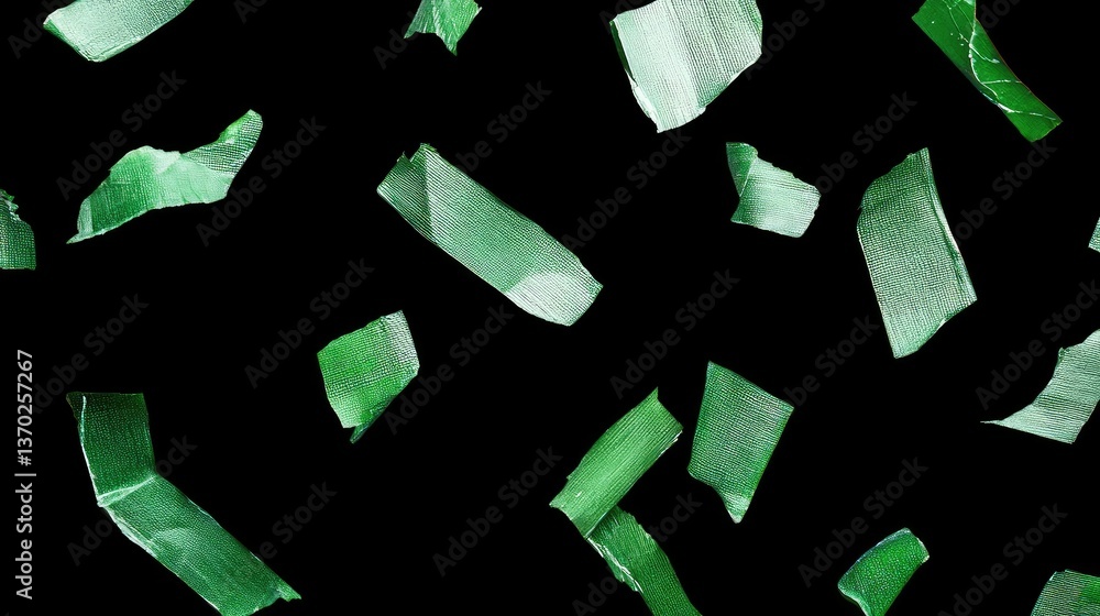 Poster abstract composition of green fragments and shards on black background creating a unique visual text