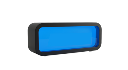 Sleek modern digital alarm clock with vivid blue display on white background