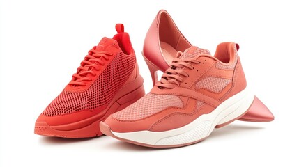 Trendy Red Sneakers and Stylish High Heels Fashion Footwear Display