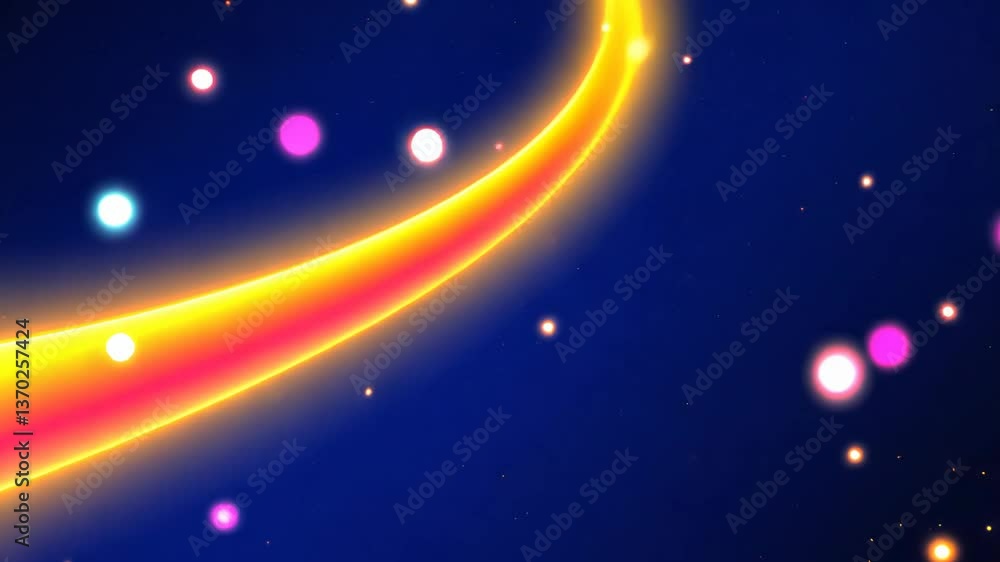 Poster a colorful space background with many small dots. some of the dots are red, blue, and purple
