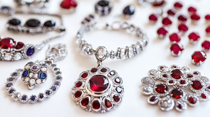 Vintage Silver Jewelry with Red and Blue Gemstone Accents