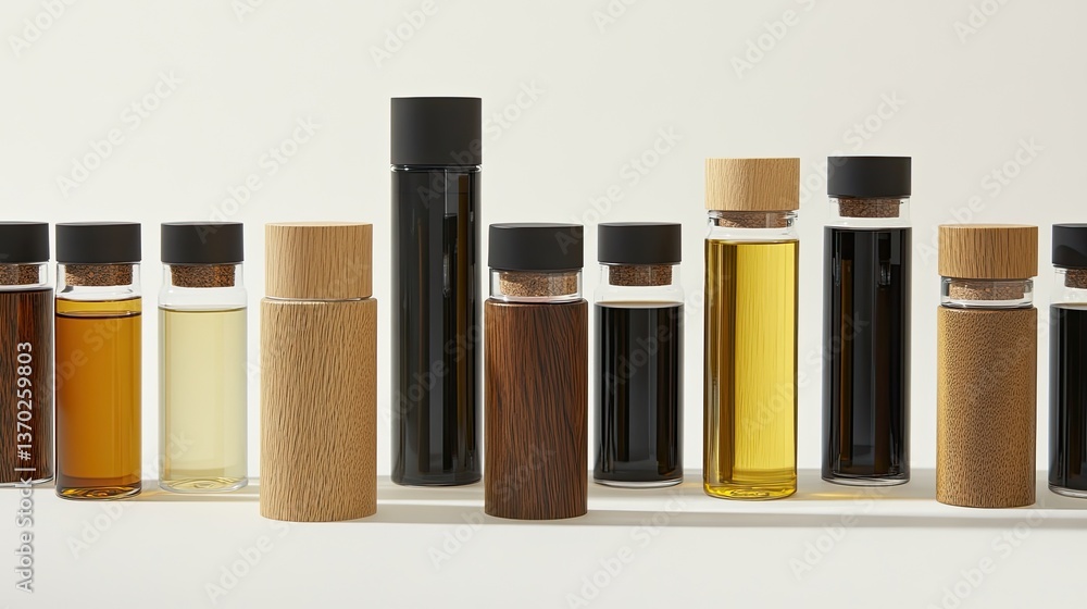 Poster elegant collection of bottles with natural ingredients on display