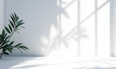 Abstract white background with a window shadow and sunlight for product presentation mockup