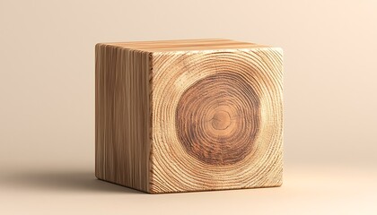 Wooden Cube on Beige Background