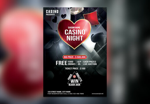 Casino Night Event Editable Flyer in Black Color for Advertisements.