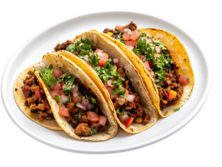 Photo of Manchester style tacos on a white plate against Transparent background PNG  