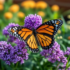 Monarch on Purple Flowers