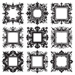 Gothic vintage frame set, vector royal baroque border, dark classic antique ornament, floral oval. Victorian elegant mirror, rococo magic ornate decoration with copy space. Wedding gothic frame kit