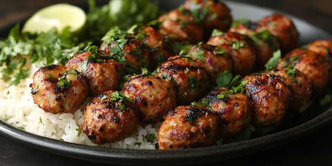 Grilled Chicken Kebabs with Rice