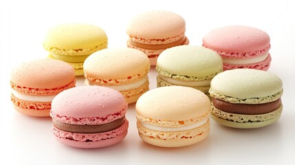 Fototapeta premium Colorful Macarons Arrangement on White Background